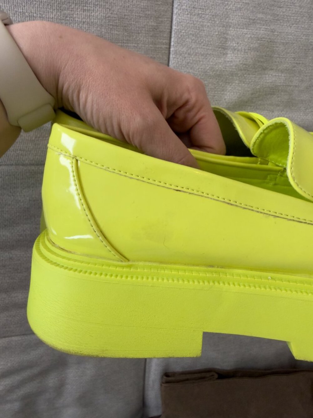 Call It Spring Izzy Neon Lime Platform Penny Loafers Chunky Lug Sole Sz 8 - Picture 10 of 11